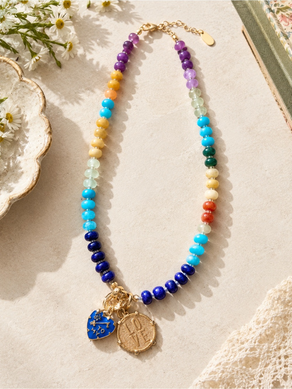 Anthropologie Beaded Cluster Charm Necklace